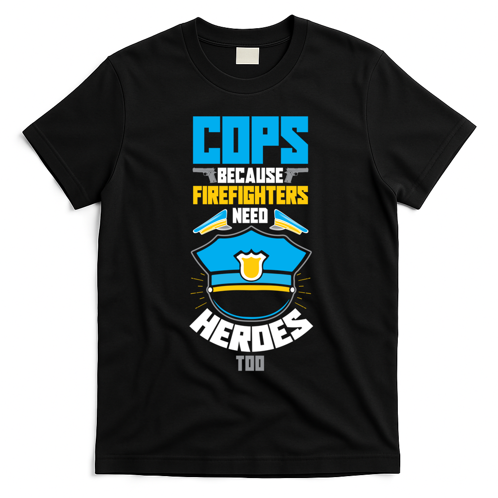 Cops Because Firefighters Need Heroes Too Great Gift T-Shirt - Black