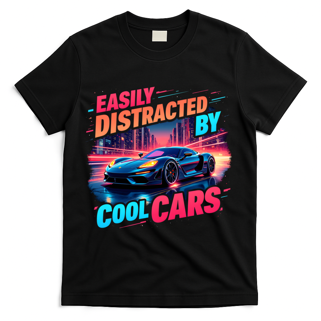 Cool Cars Vintage Easily Distracted By Muscle Car Gift T-Shirt - Black