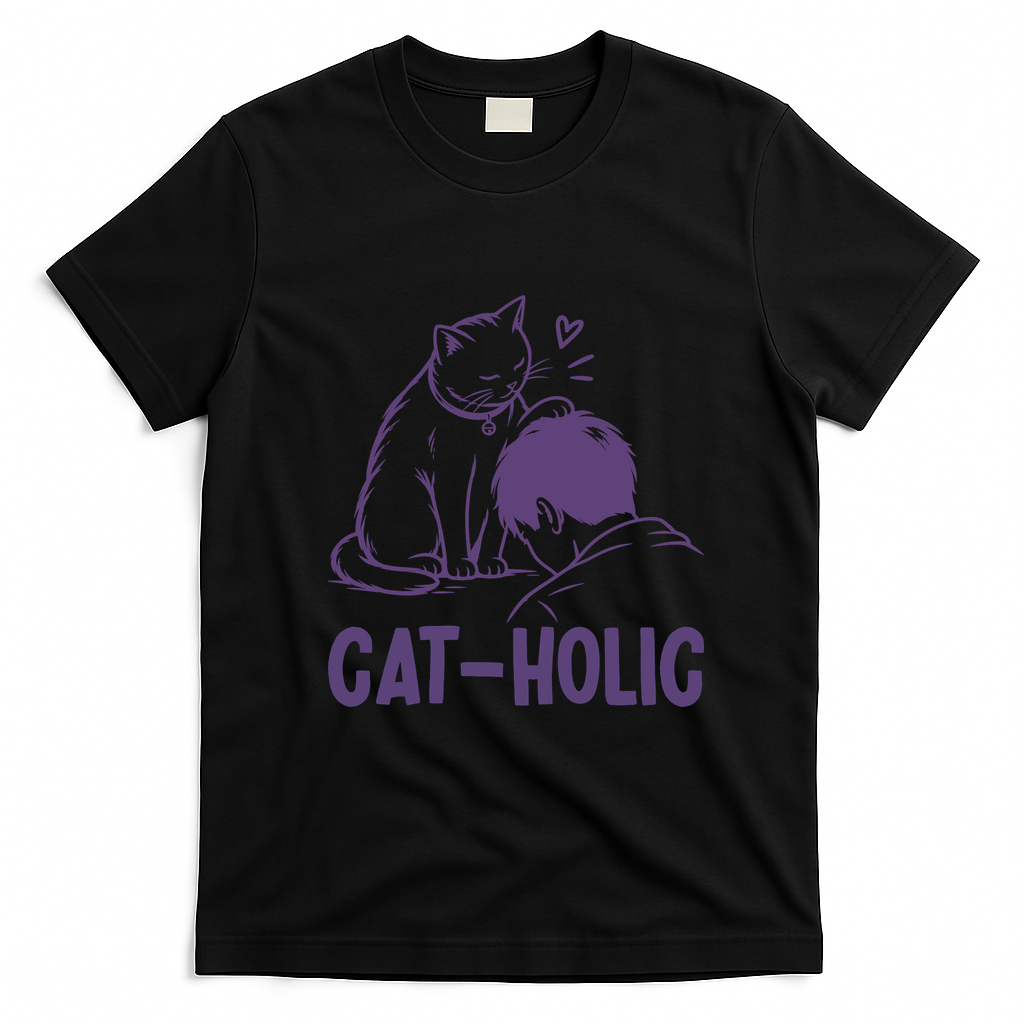 Cat-Holic Funny Cat Lover T-Shirt - Black