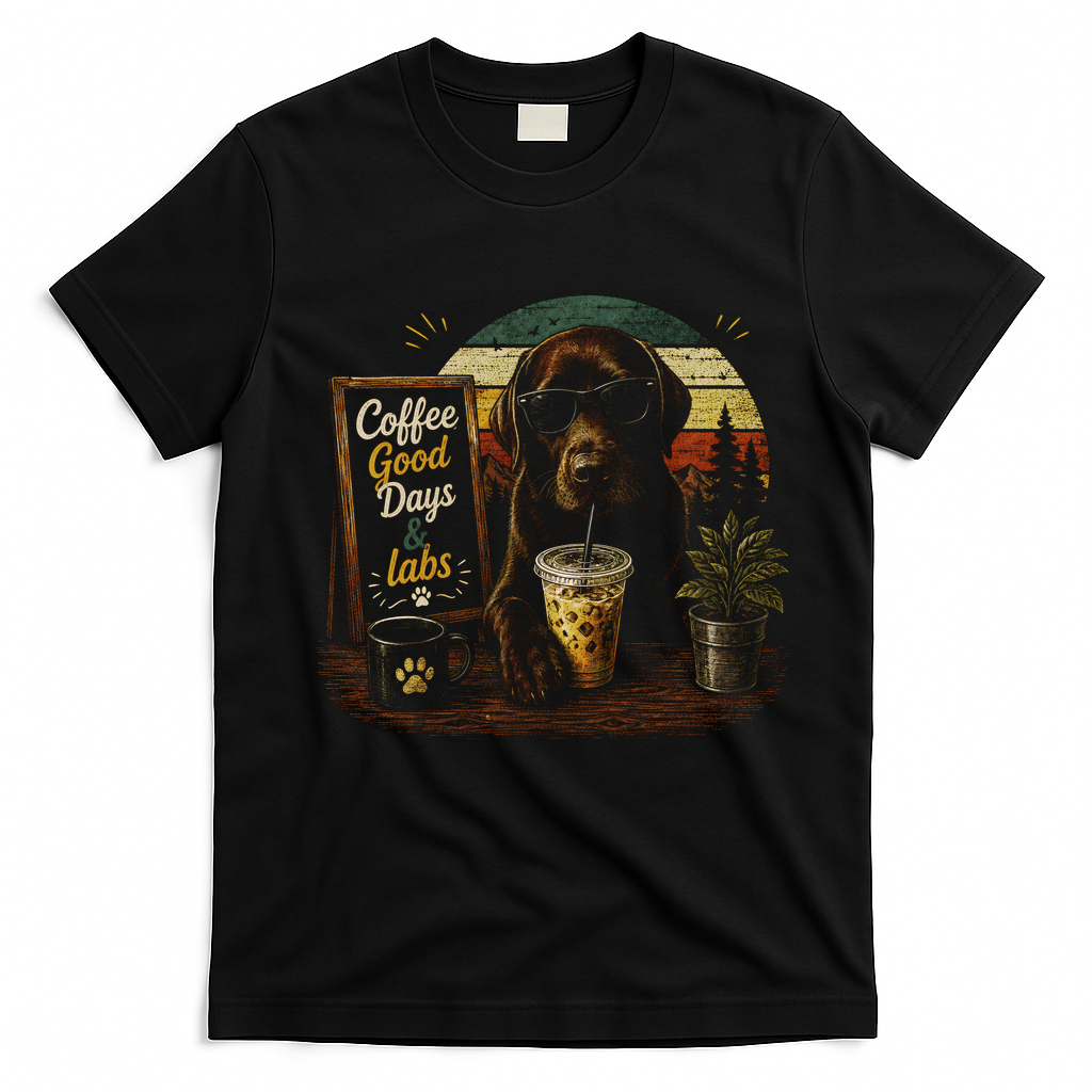 Coffee Good Days And Labs Dog Lover Cute Funny T-Shirt - Black