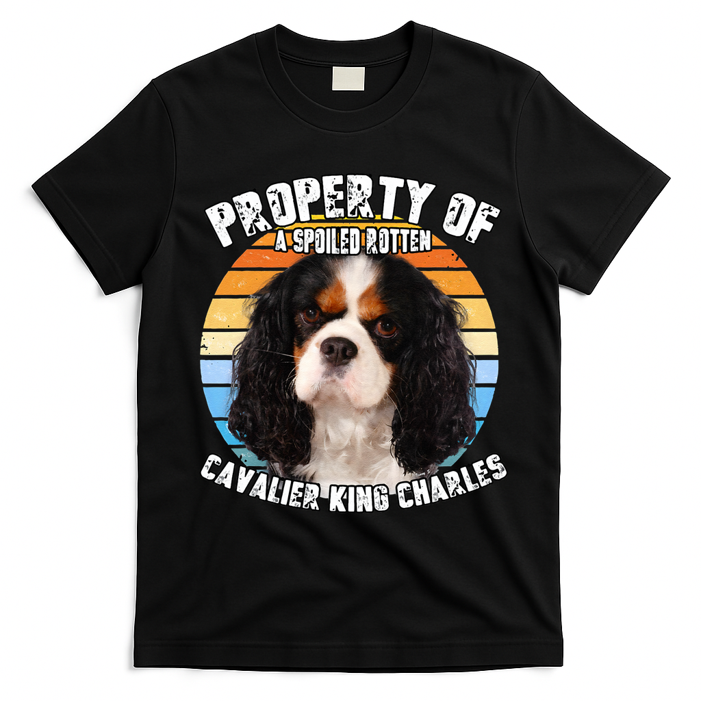 Cavalier King Charles Tri Owner Lover Retro Vintage Cute Dog T-Shirt - Black