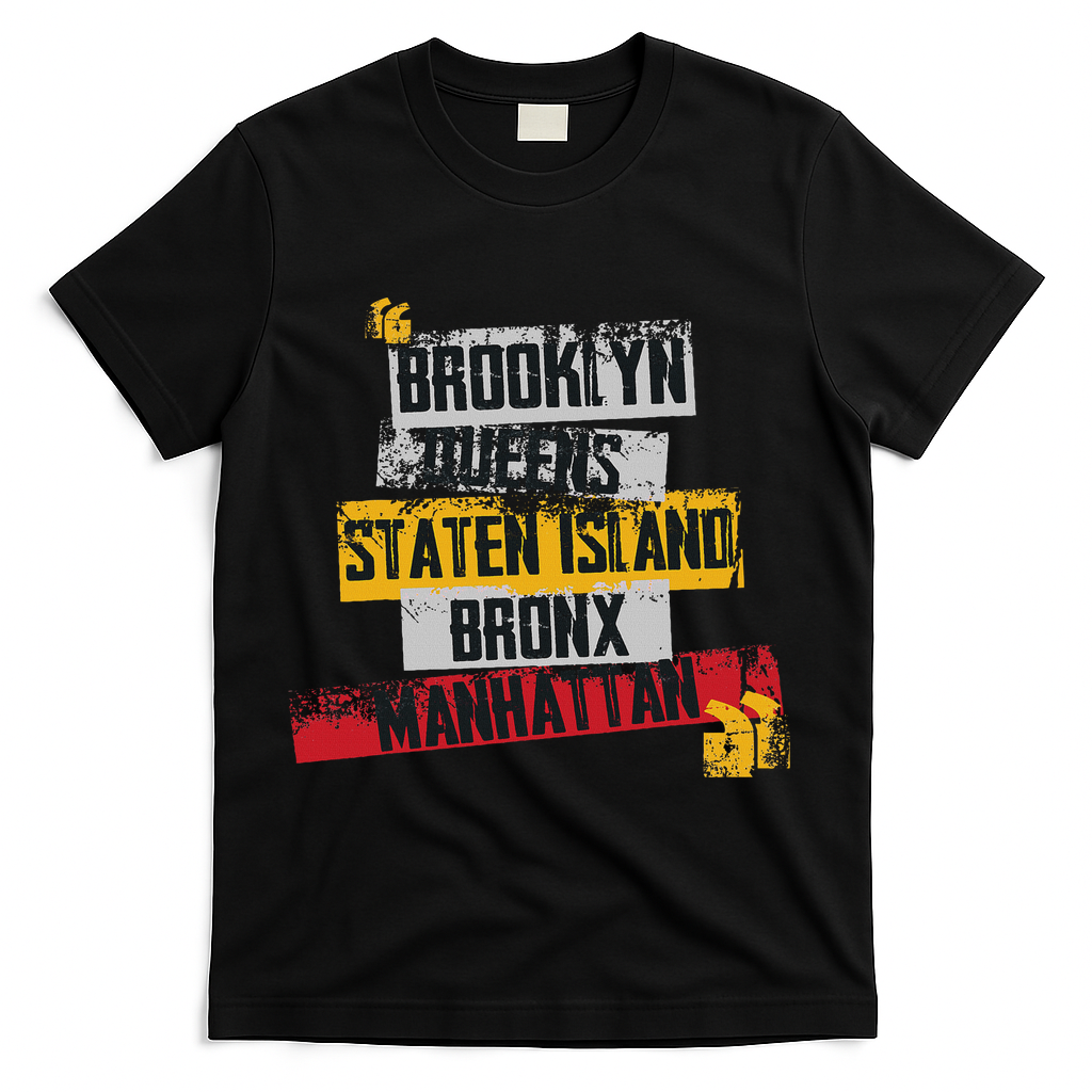 Cool New York City 5 Boroughs, New York City Illustration T-Shirt - Black