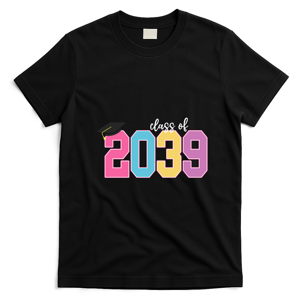 Class Of 2039 Grow With Me Pre-K 12th Grade Graduation T-Shirt - Black