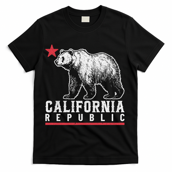 California Republic Vintage Cali Bear Star T-Shirt - Black