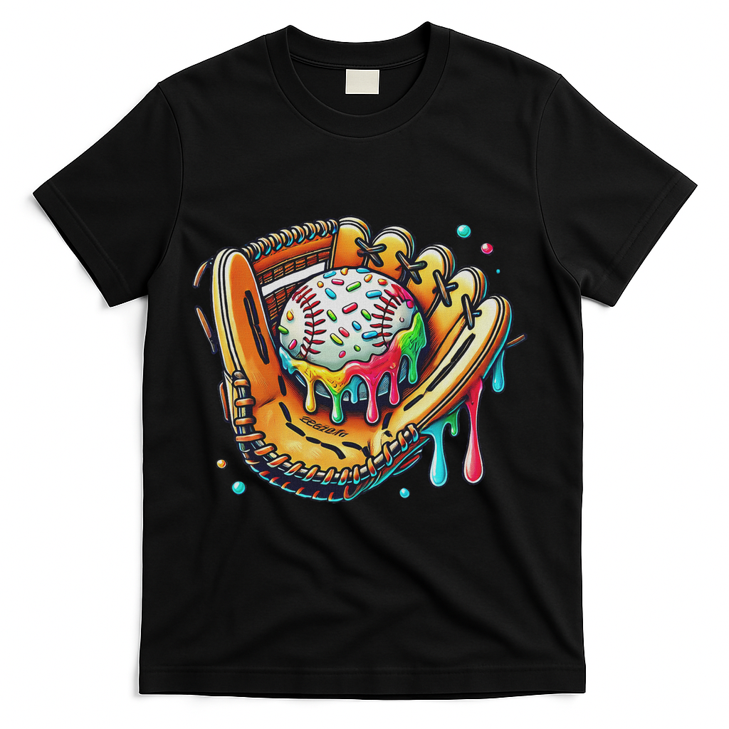 Cool Sport Baseball Glove Drip With Sprinkles Drip T-Shirt - Black