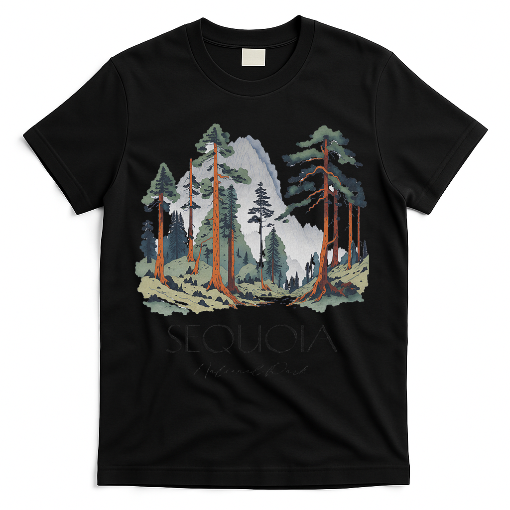 Cool Sequoia National Park Hiking Watercolor T-Shirt - Black