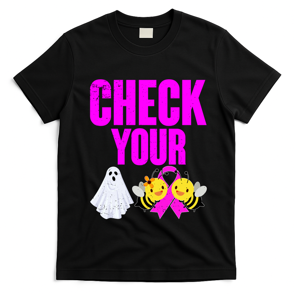 Check Your Boo Bees Breast Cancer Halloween Cute T-Shirt - Black
