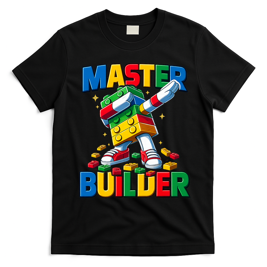 Dabbing Blocks Bricks Building Fun Master Builder T-Shirt - Black