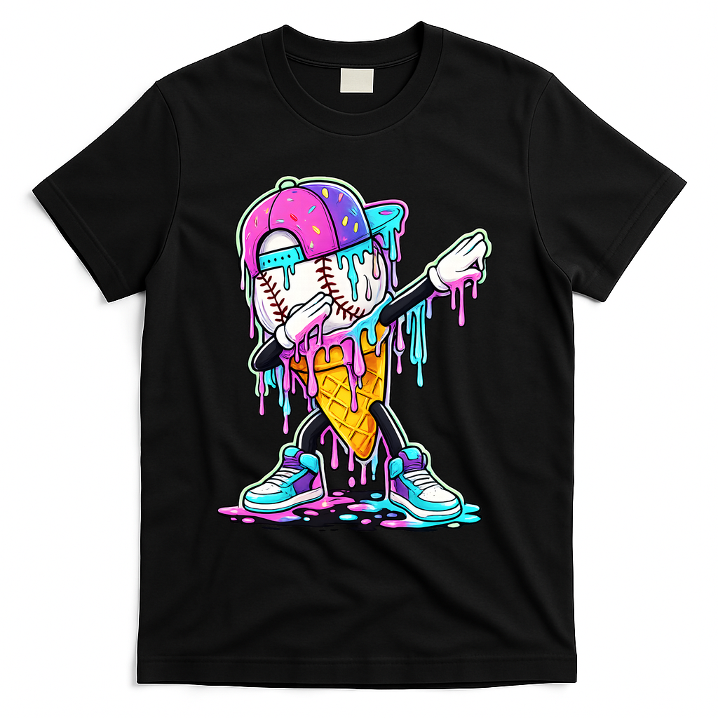 Dripping Baseball Drip Ice Cream Sport T-Shirt - Black