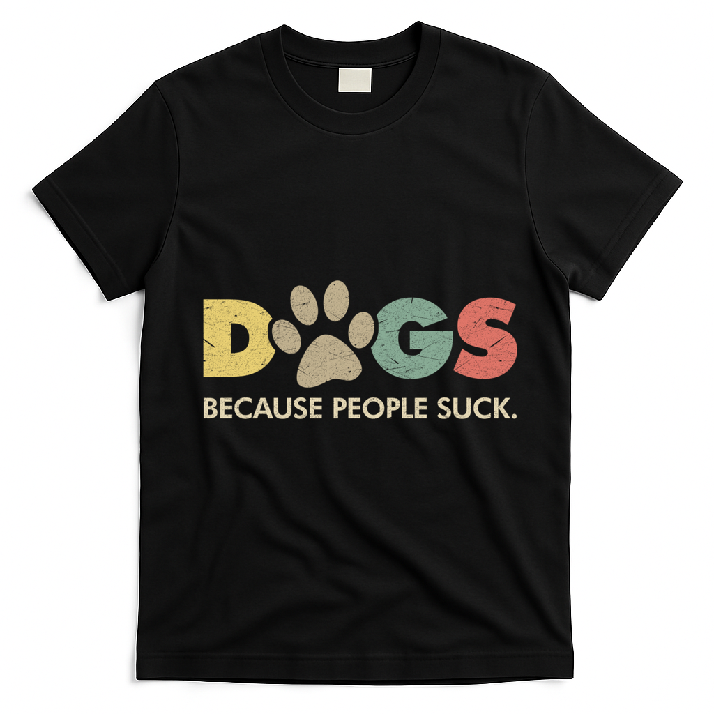 Dogs Because People Suck | Funny Retro Vintage T-Shirt - Black