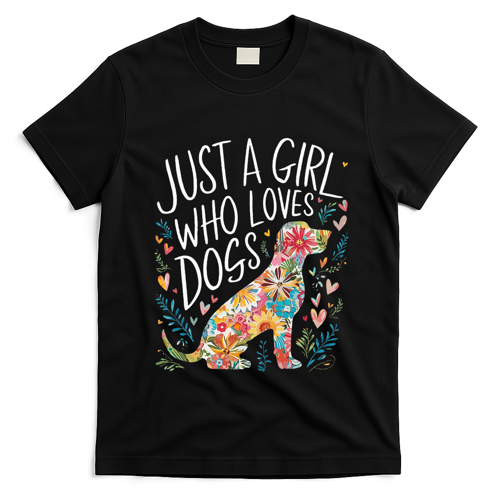 Dog Cute Just A Girl Who Loves Dogs T-Shirt - Black