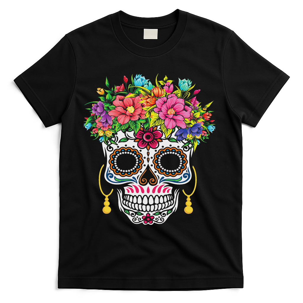 Dia De Los Muertos Day Of The Dead Sugar Skull Halloween T-Shirt - Black