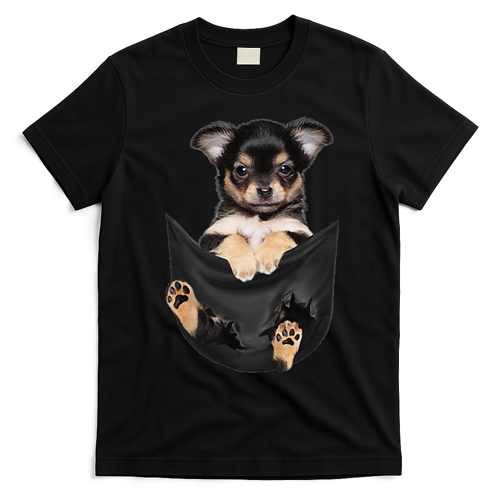 Dog Lovers Gifts Chihuahua In Pocket Funny Dog Face T-Shirt - Black