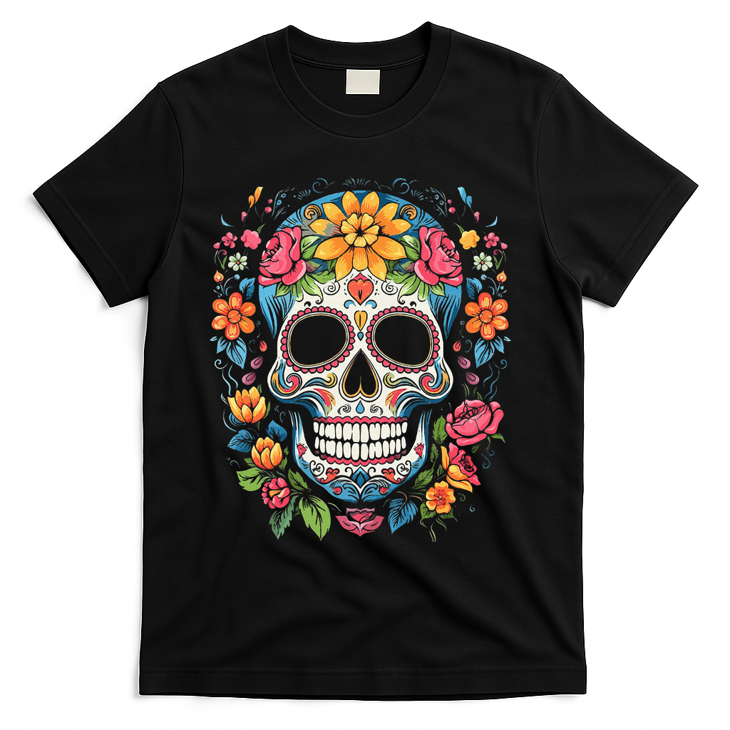 De Los Muertos Day Of The Dead Sugar Skull Halloween T-Shirt - Black