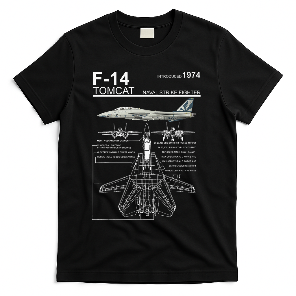 Dinosaurus Rekx F 14 Tomcat Fighter Jet T-Shirt - Black