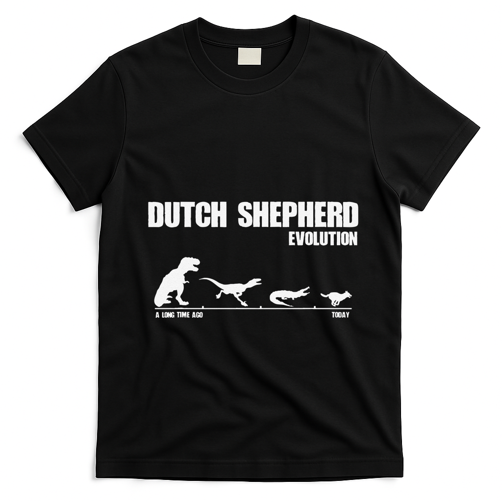 Dutch Shepherd Evolution Funny Dinosaur Dutchie K9 Dog T-Shirt - Black