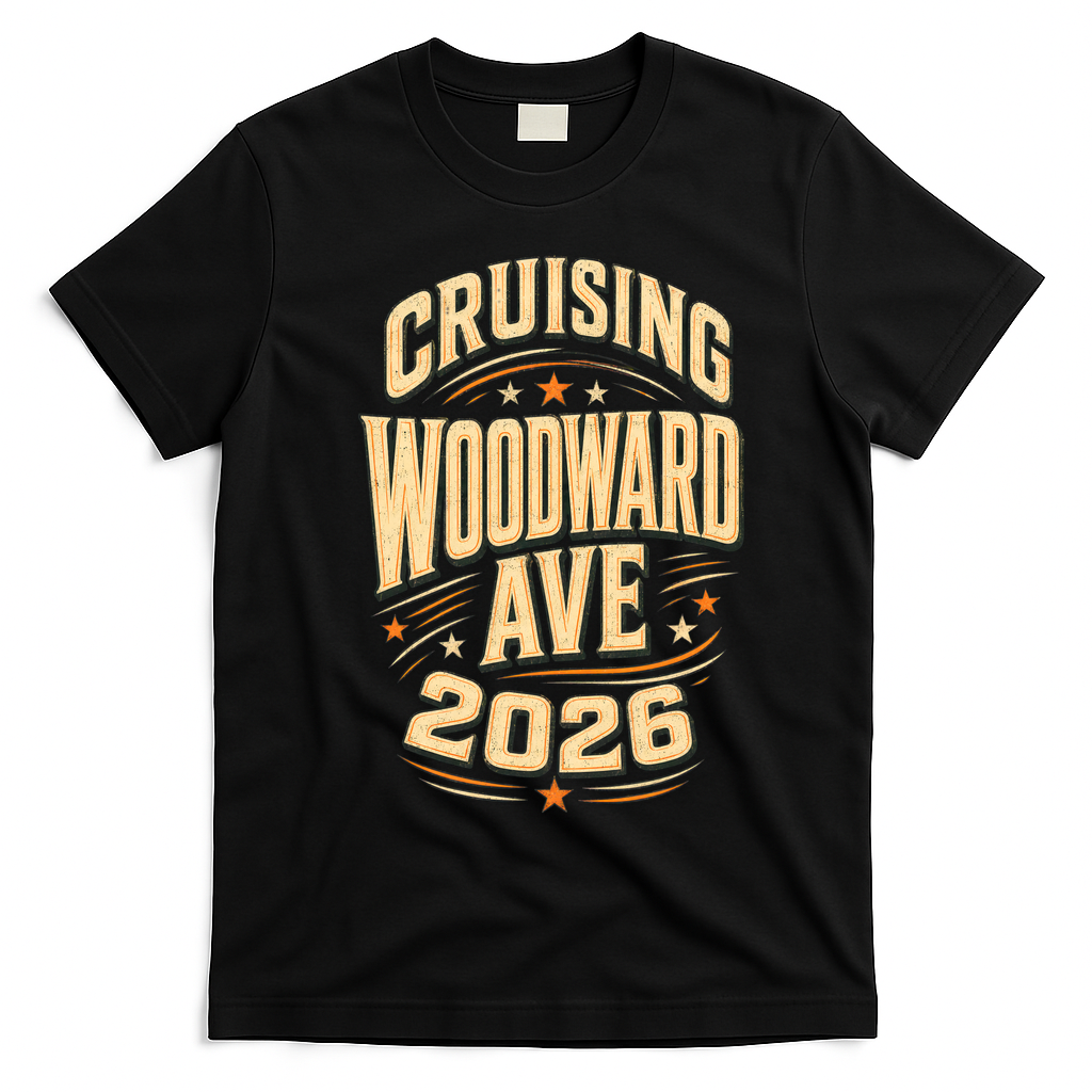 Detroit Steel Timeless Soul: 2026 Crusing Woodward Ave M1 Front & Back T-Shirt - Black