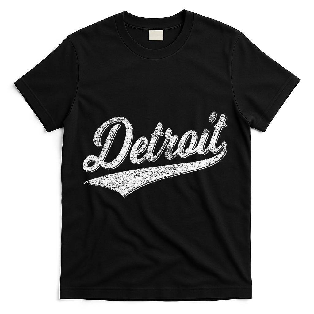 Detroit Varsity Script Classic Sports Jersey Style T-Shirt - Black