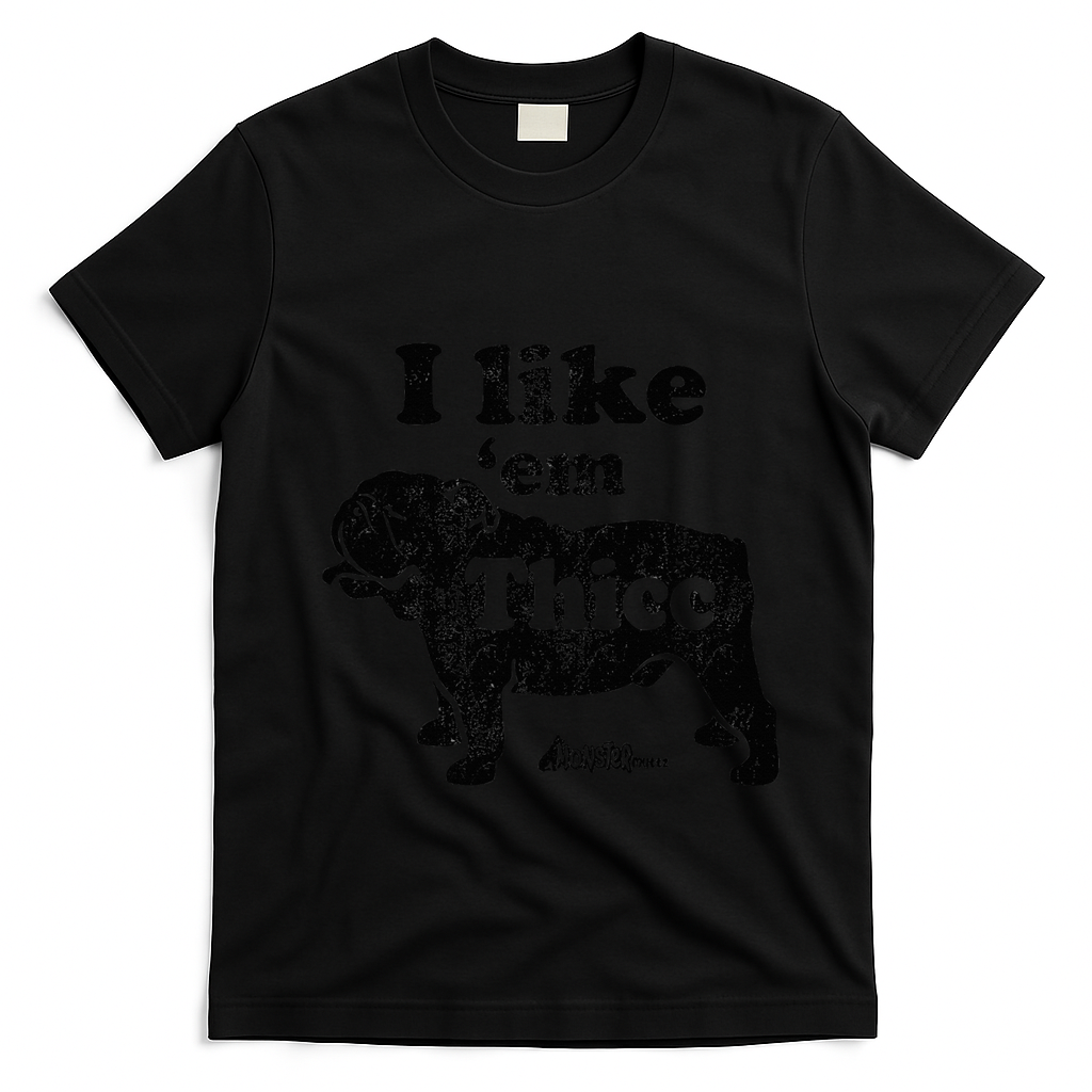 English Bulldog I Like Em Thicc Dog Silhouette T-Shirt - Black