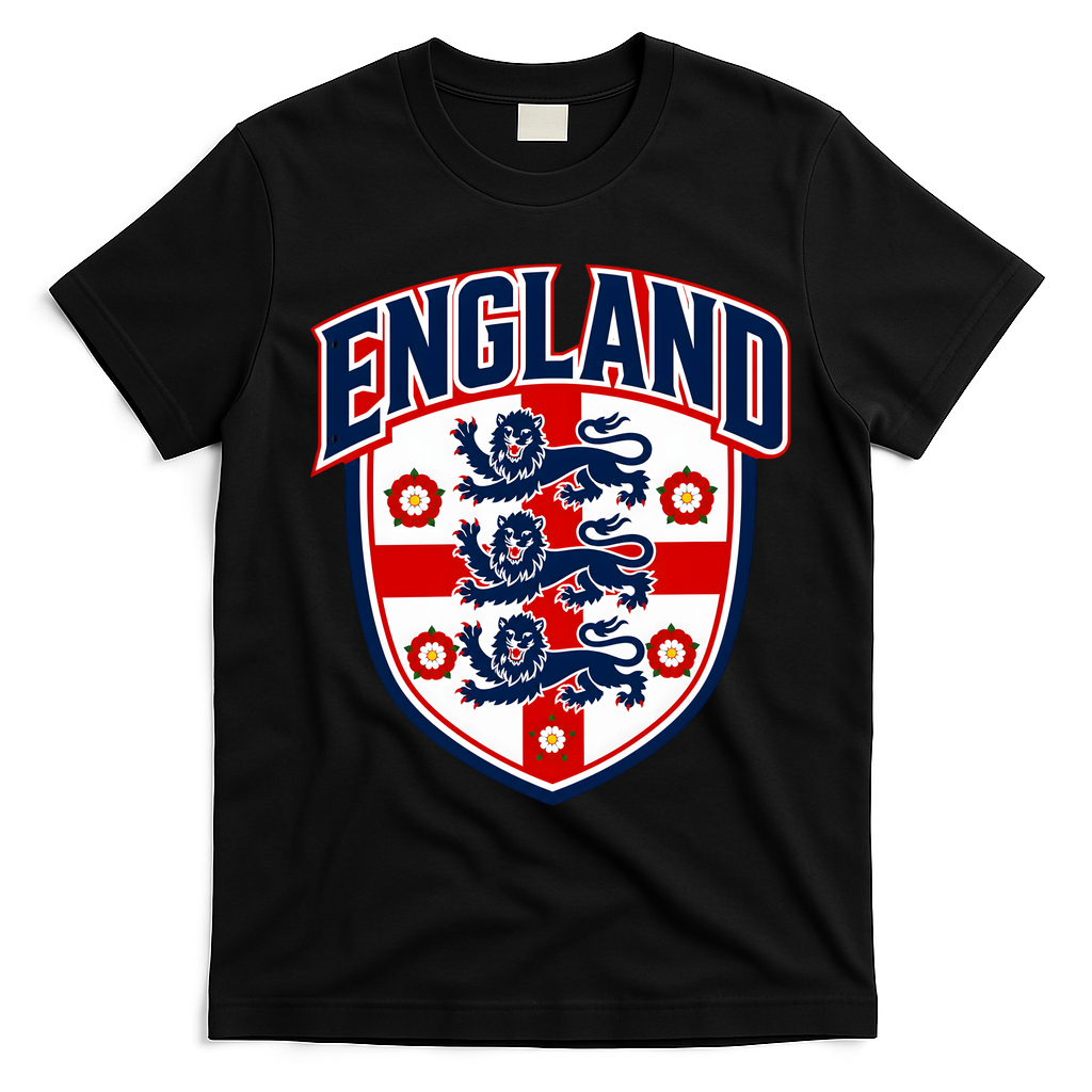 England English Flag Crest Soccer Fan T-Shirt - Black
