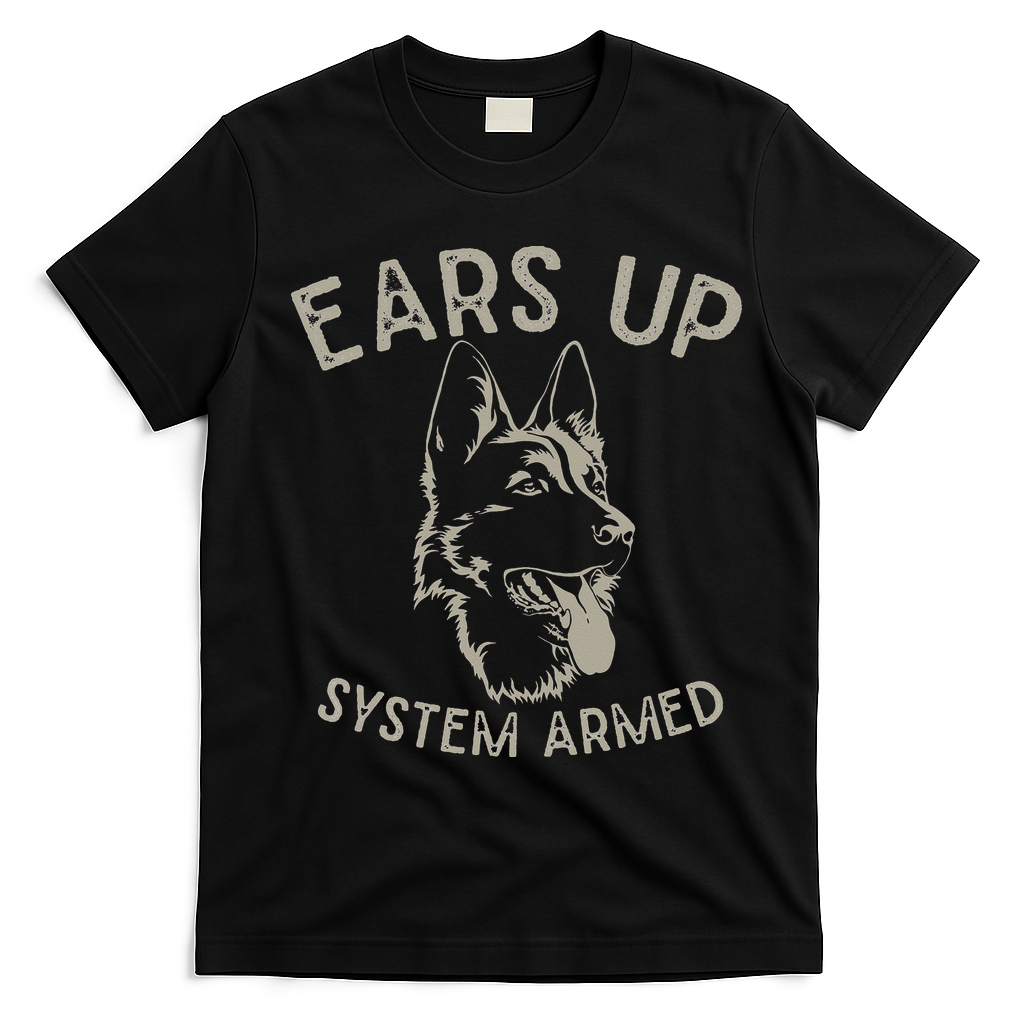 Ears Up System Armed Dog Lover Gift Animal German Shepherd T-Shirt - Black
