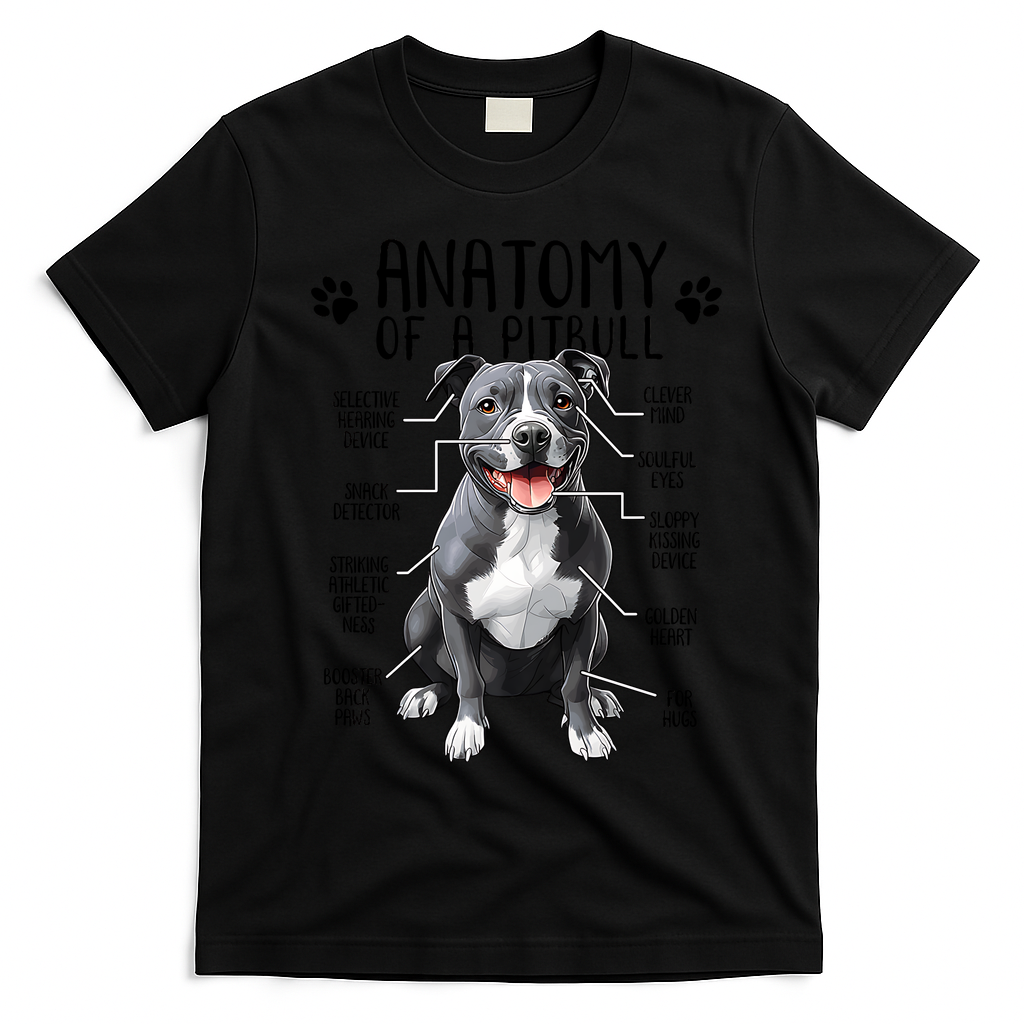 Funny Anatomy Pitbull Dog Cute Pittie Lover Pit Bull Owner T-Shirt - Black
