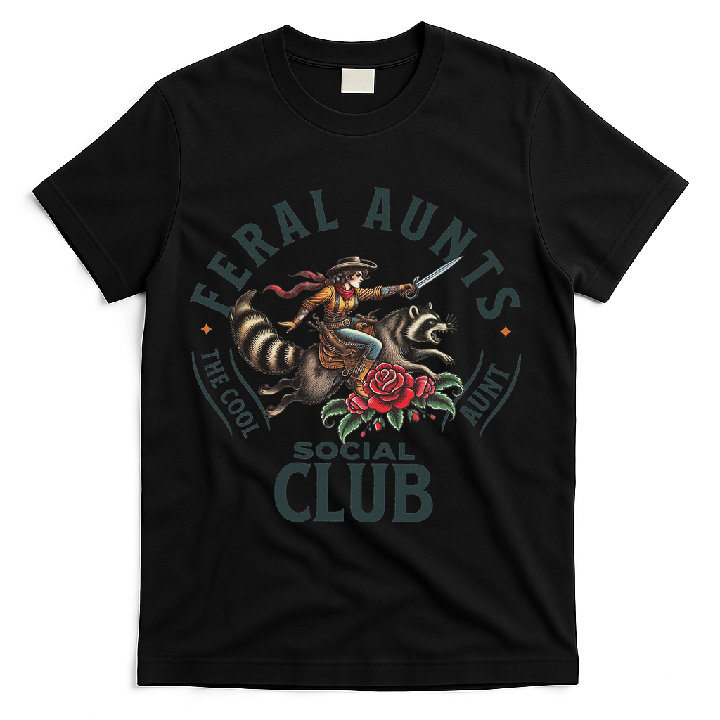 Feral Aunts Social Club The Cool Aunt Pregnancy Raccoon T-Shirt - Black