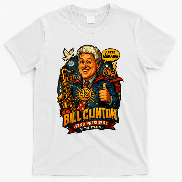 Funny Bill Clinton – Vintage 90s President Sax Design T-Shirt - White
