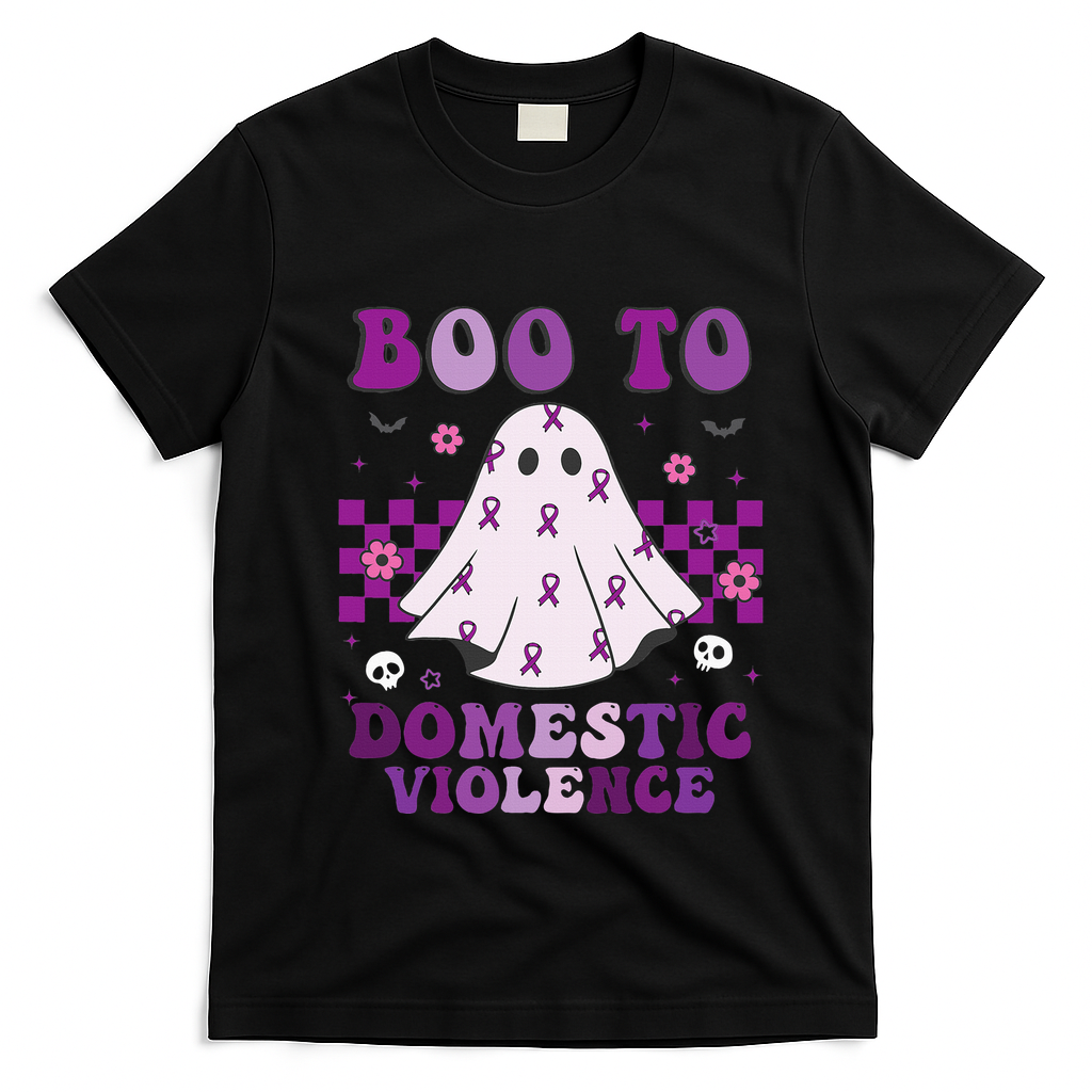 funny Boo Domestic Violence Awareness T-Shirt - Black