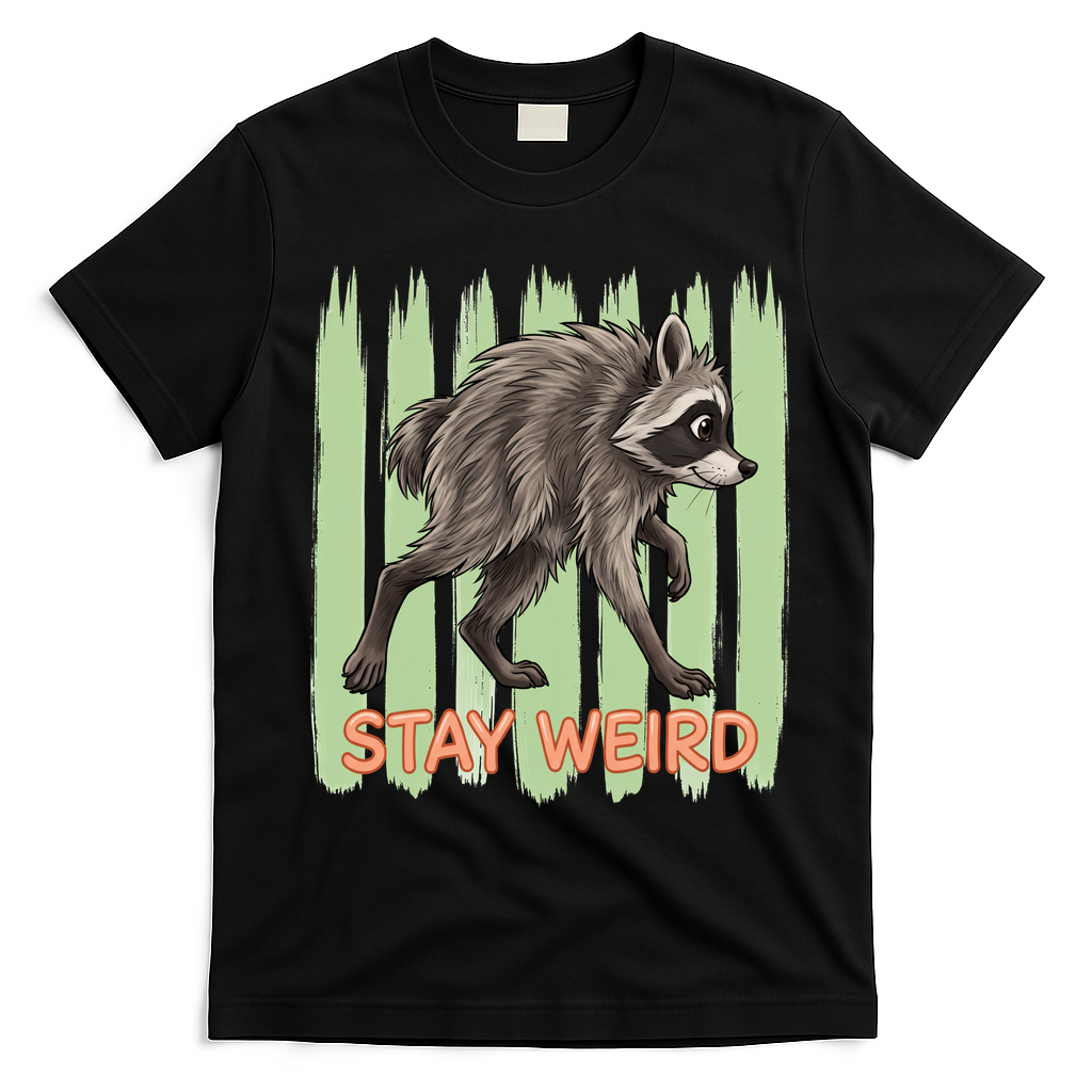 Funny Cute Jimothy The Raccoon Stay Weird T-Shirt - Black