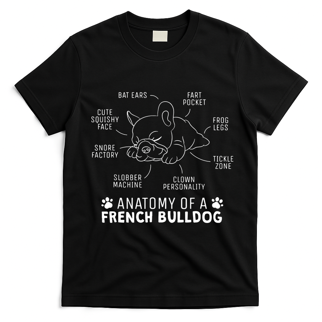 Funny Frenchie Clothes Gift Anatomy Of A French Bulldog T-Shirt - Black