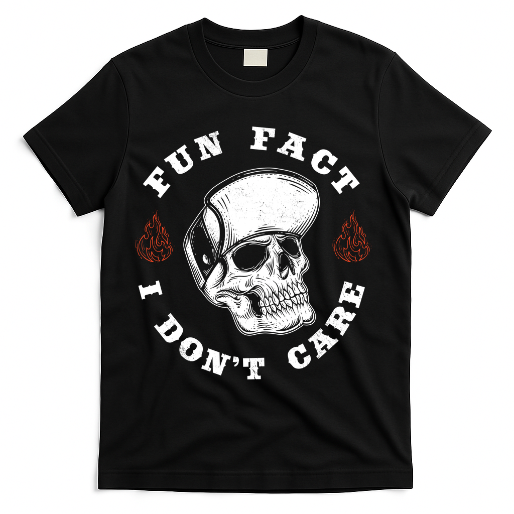 Fun Fact I Don't Care Funny Skeleton Sarcastic T-Shirt - Black