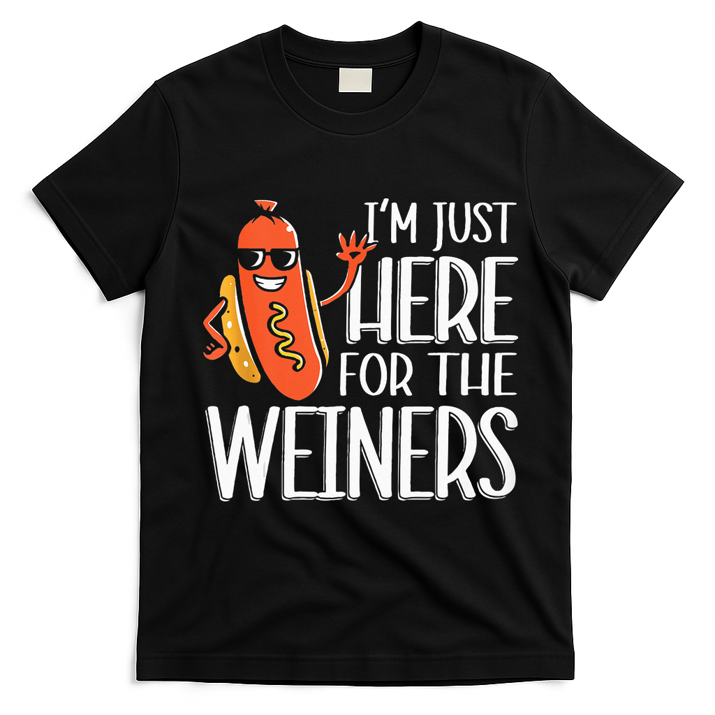 Funny Hot Dog I'm Just Here For The Wieners Sausage T-Shirt - Black