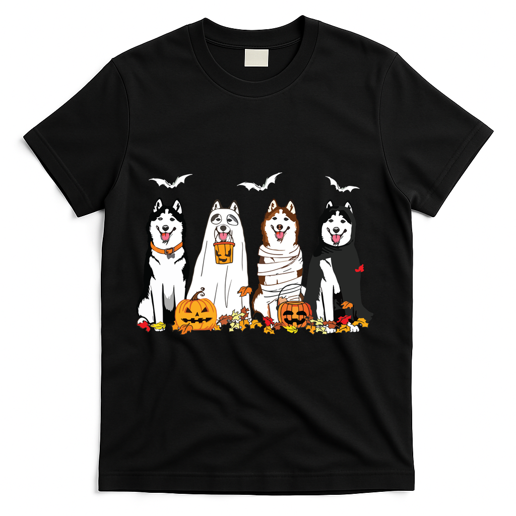 Funny Husky Ghost Dogs Halloween Husky Dog Mom Husky Lover T-Shirt - Black