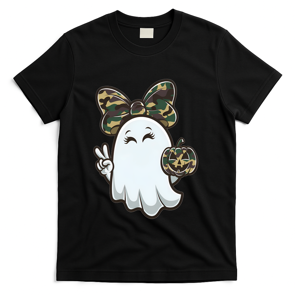 Funny Hello Hunting Season Halloween Camouflage Camo Ghost T-Shirt - Black