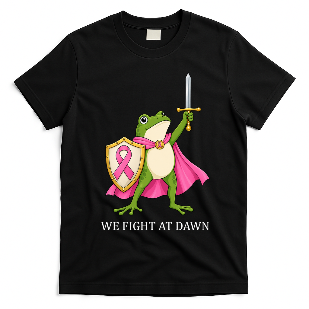 Funny Medieval Frog We Fight At Dawn Breast Cancer T-Shirt - Black