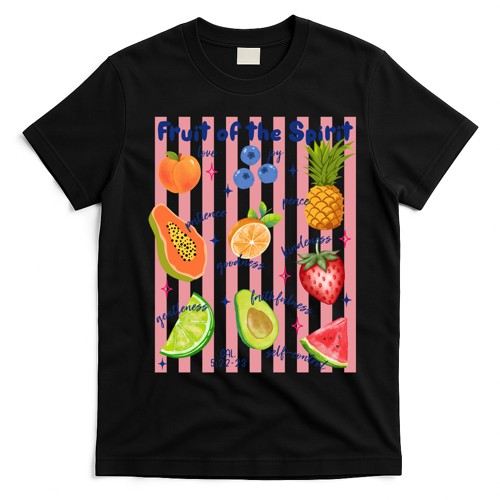 Fruit Of The Spirit Christian Faith Striped T-Shirt - Black