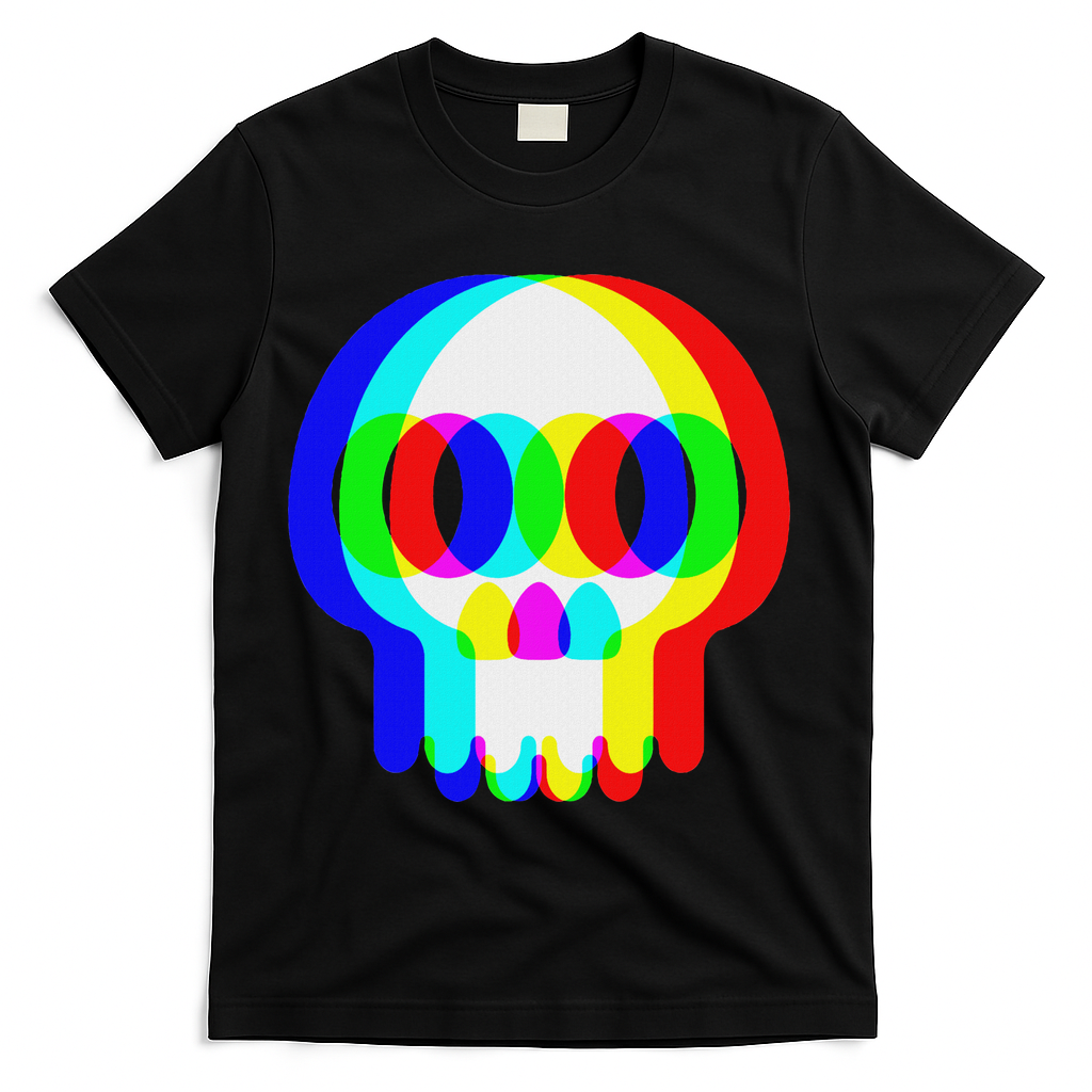 Funny Skull Trippy Vaporwave Halloween Techno Rave Edm Party T-Shirt - Black