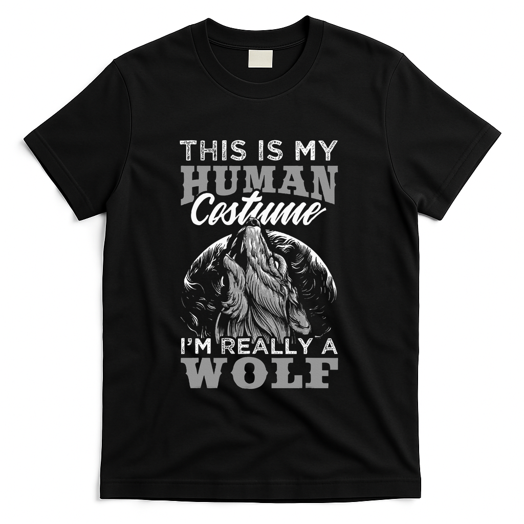 Funny Wolf Design Human Costume IM A Wolf T-Shirt - Black