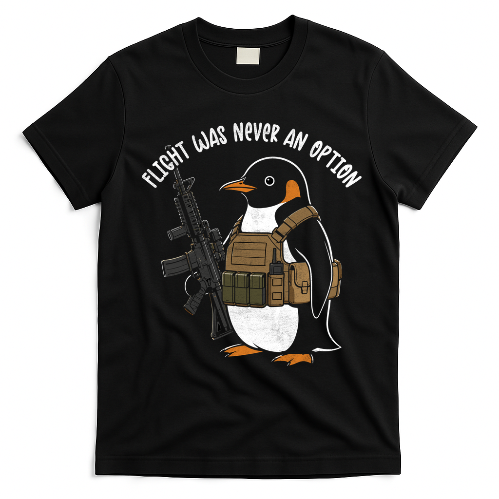 Flight Was Never An Option Tactical Penguin Funny Meme T-Shirt - Black