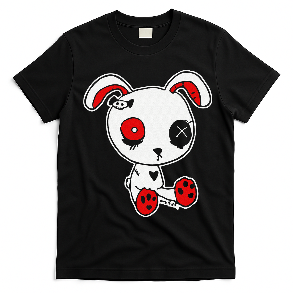 Goth Bunny Doll Lazy Halloween Costume Scary Creepy Gothic T-Shirt - Black