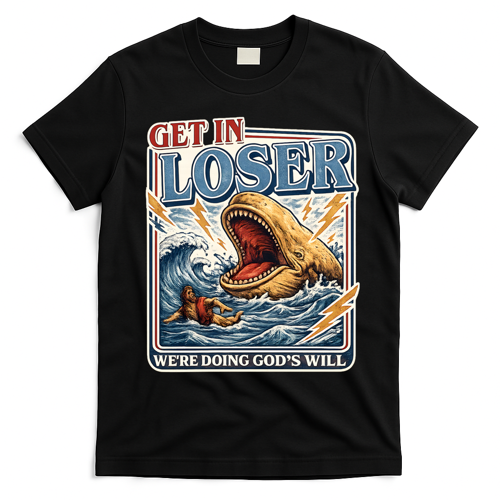 Get In Loser We're Doing God's Will Funny Christian T-Shirt - Black