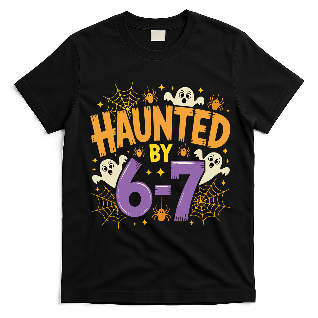 Gen Z Haunted By 6-7 Meme Spooky Ghost Halloween T-Shirt - Black