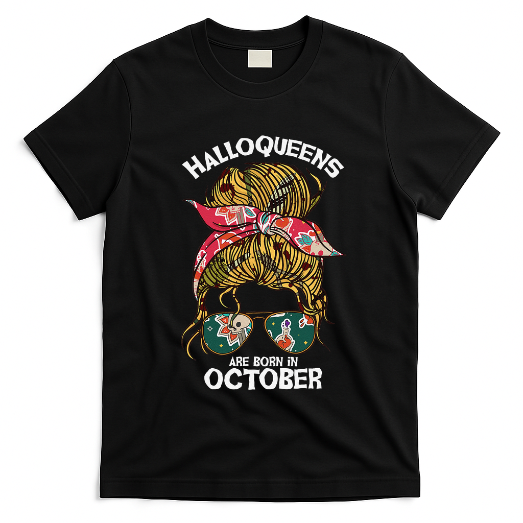 Halloqueens Are Born In October Birthday Women Halloween T-Shirt - Black