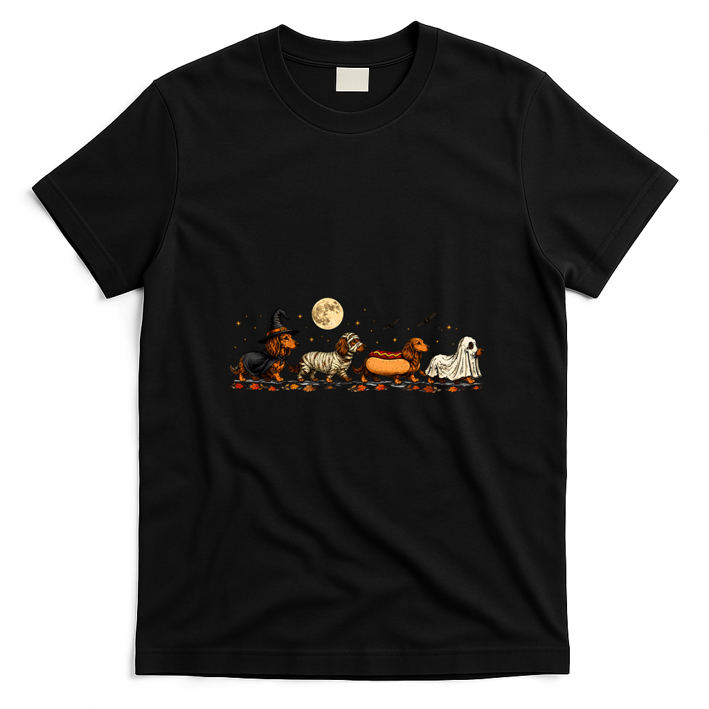 Halloween Dachshund Costumes Spooky Wiener Dog T-Shirt - Black