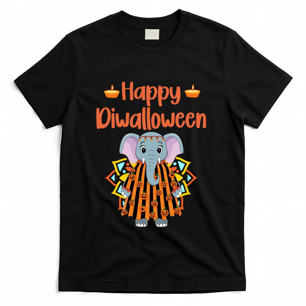Happy Diwalloween Halloween Diwali Pumpkin Lantern Deepaval T-Shirt - Black