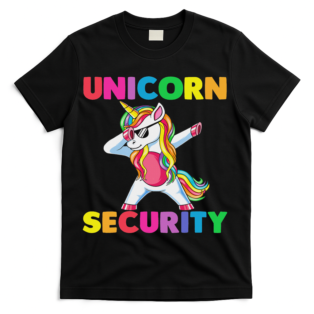 Halloween Dad Mom Daughter Adult Costume Unicorn Security T-Shirt - Black