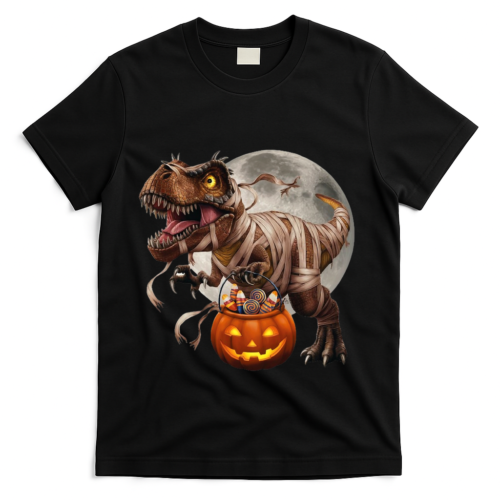 Halloween Dinosaur T Rex Pumpkin T-Shirt - Black
