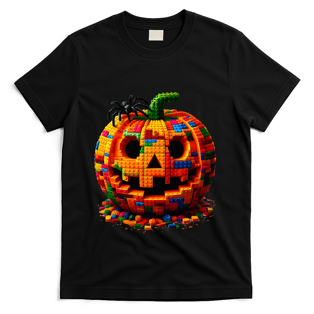Halloween Master Builder Pumpkin Building Blocks Bricks T-Shirt - Black