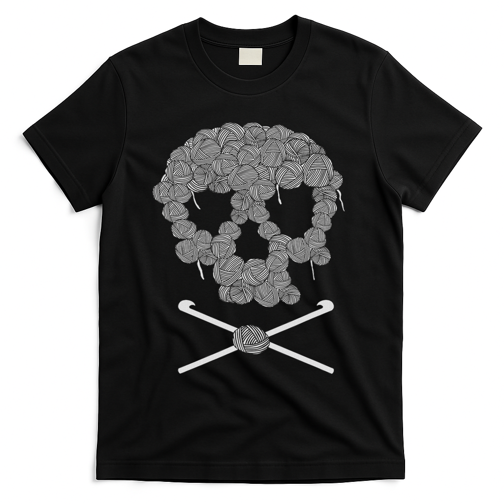 Halloween Skull Crochet Lovers Yarn Funny Skeleton T-Shirt - Black